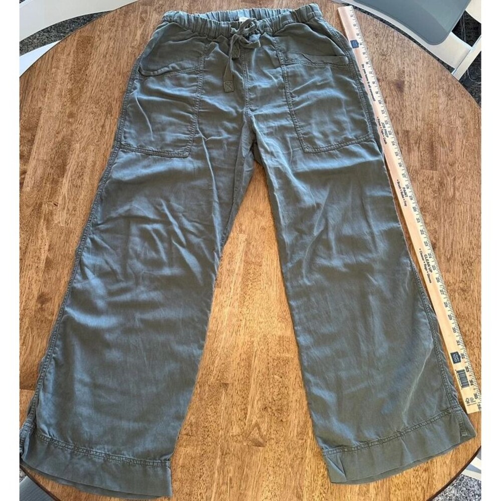Faherty Wide Leg Pull-On Pants Size S Olive Green Linen Tencel Blend